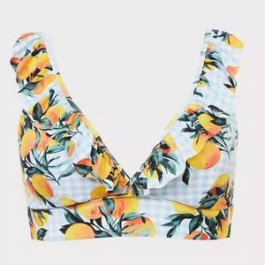 Torrid Blue Gingham & Oranges Ruffle Triangle Bikini Top Size 3X NWT